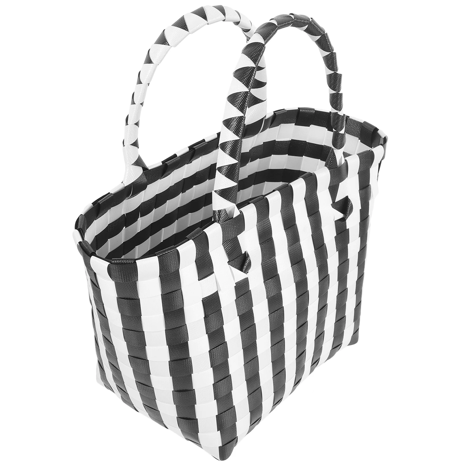 

H woven Vegetable Basket Black White Grid Small Square Bag M Size Portable H LongLasting Plastic Great Gift Storage Fruit