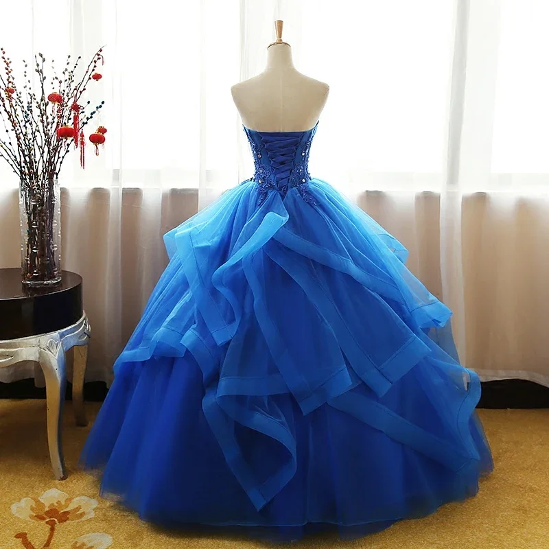 Fashion Mewah Renda Hitam Biru Champagne Quinceanera Gaun Ruched Crystal Organza Vestidos De 15 Debutante Gaun Bohemia Putri