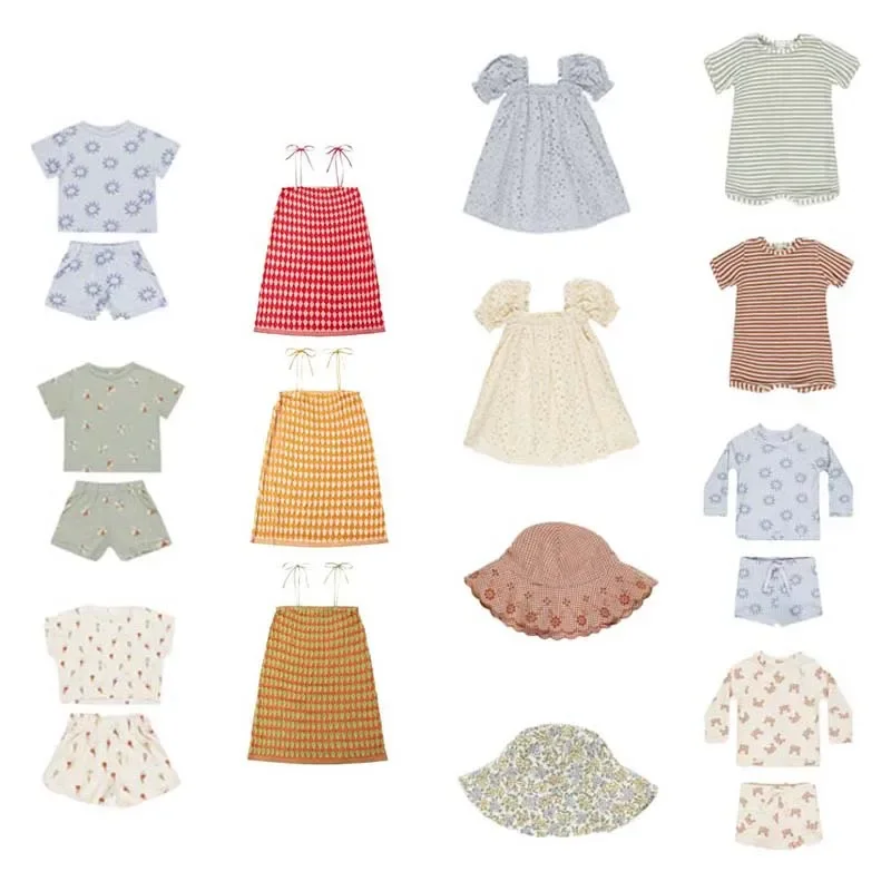 

Предпродажа (отправка в апреле) ЛЕТО 2023 года, детские футболки для мальчиков, рубашки и шорты с принтом для маленьких девочек, костюм с пузырьковыми рукавами, полое платье