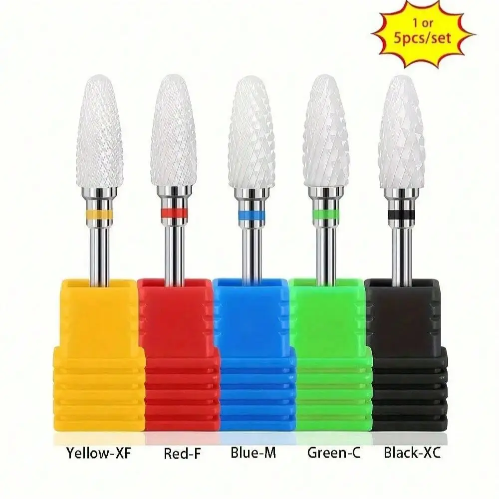 1 Or 5pcs/set Ceramic Nail Polishing Bits, Nail Drill Bits, Nail Polishing Cleaning Brush, Pedicure Remover For Acrylic Gel