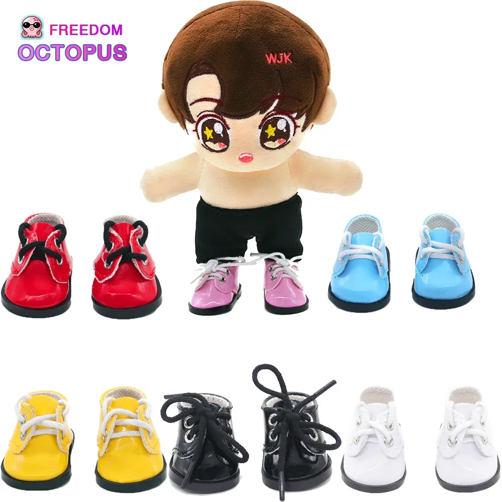 5.5cm PU Leather EXO Doll Shoes 7 Colors Lace Mini Leather Shoes For 14inch American Doll Fit DIY Russia Cotton Doll Toy