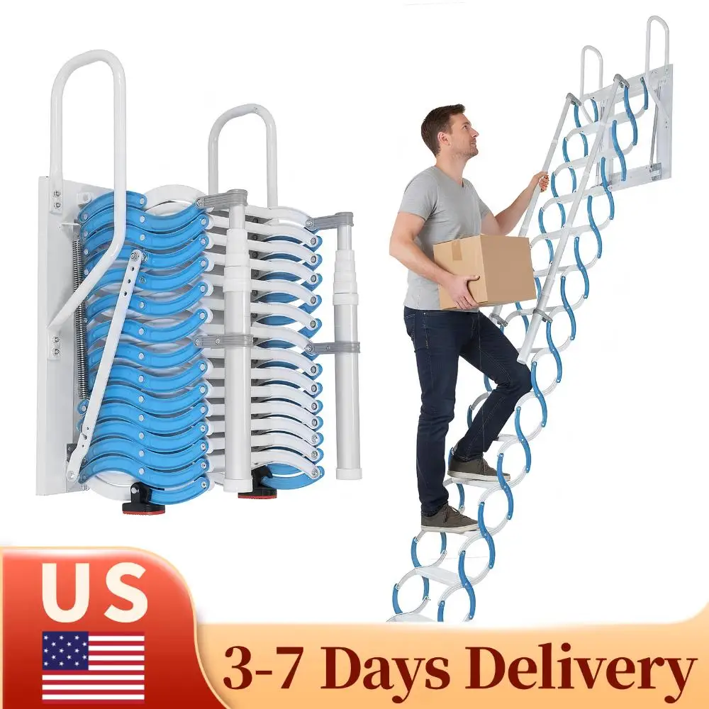 

Ceiling Mount Attic Ladder 661 LBS Capacity Hidden Retractable Loft Ladder W/Pull Rod for Attics Garages Roofs Basement