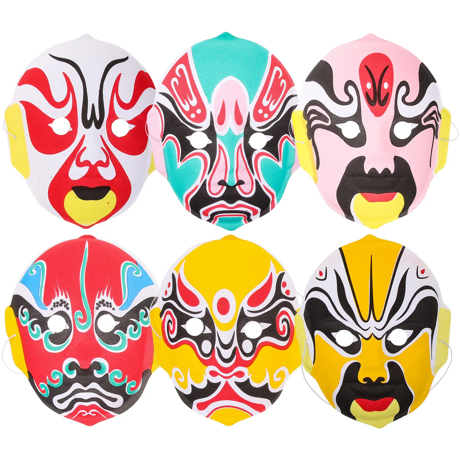 6Pcs Sichuan Opera Mask Flocking Elegant Mysterious Cosplay Mask for Party Masquerade Prom Wedding Halloween Home
