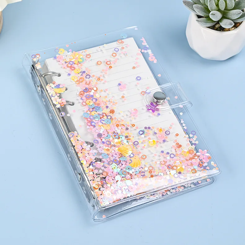 A6 Glitter Bead Shell Transparent Notebook Planner Organizer Binder Books Journal Spiral Personal Clear Shell