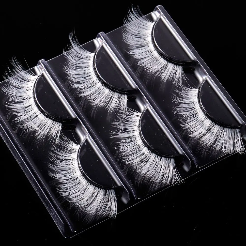 3 Pairs Dramatic White False Eyelashes Manga Natural Fluffy Faux Mink Eyelashes Thick Dense Cosplay Eyelashes Stage Festival