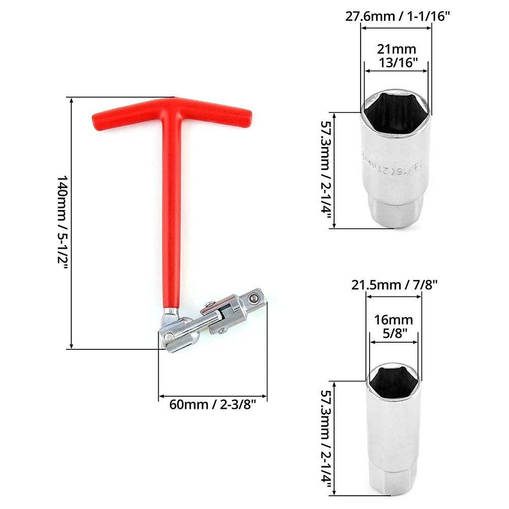 ประแจหัวเทียน T-Handle อเนกประสงค์16มม. (5/8นิ้ว) & 21มม. (13/16นิ้ว) ติดตั้งได้ง่าย