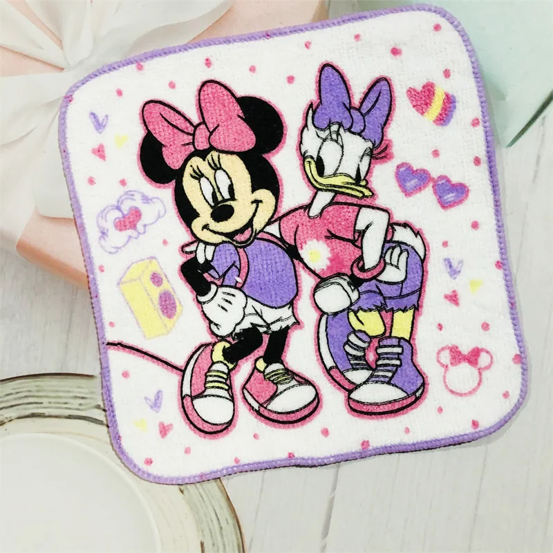 Disney Cotton Cartoon Square Towel Mickey Minnie Mouse Donald Duck Daisy Small Hand Towel Handkerchief Boy Girl 15x15cm