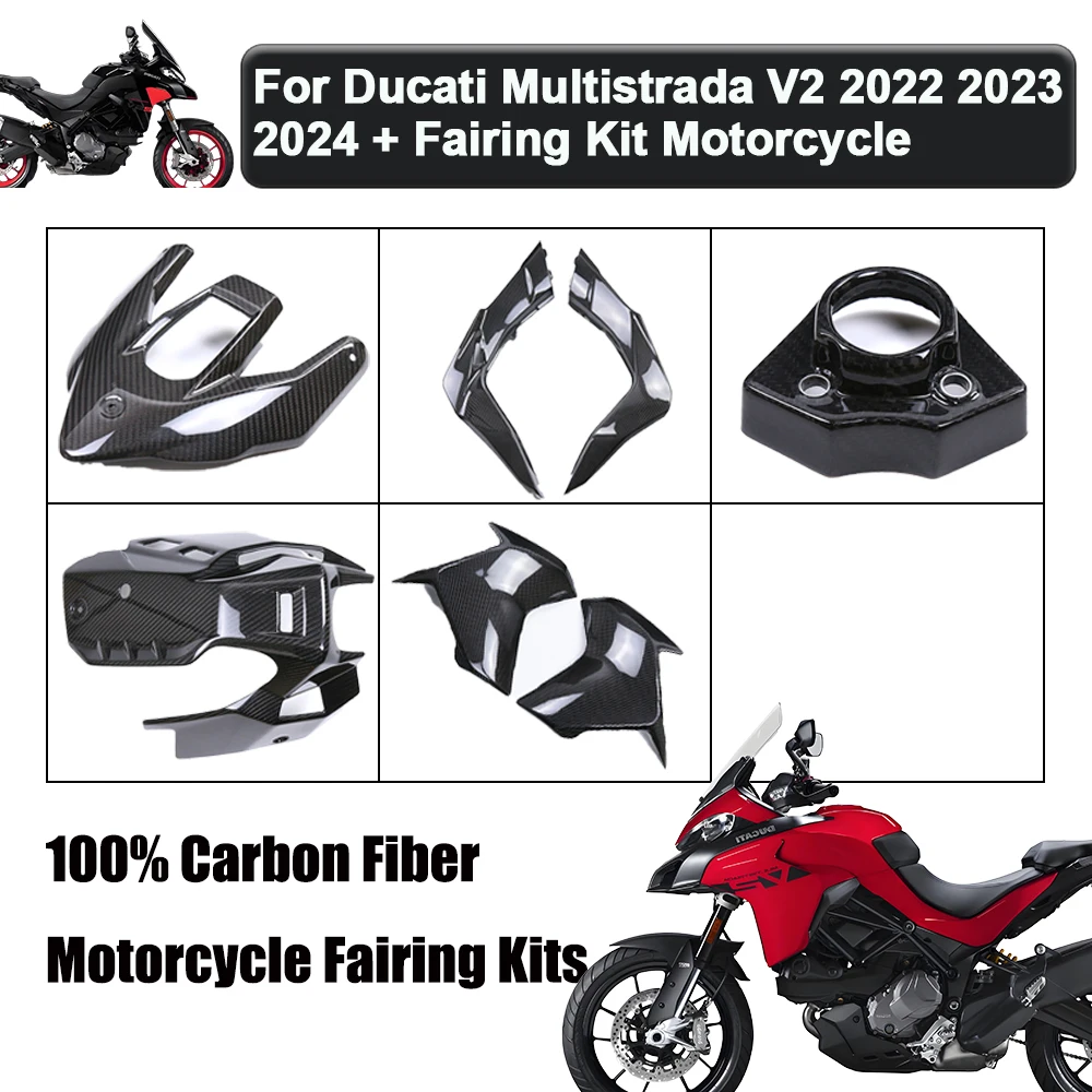 

For DUCAT Multistrada V2 2022+100% Carbon Fiber Side Panels Seat Ignition Lock Windshield Holder Fairing Motorcycle Accessory