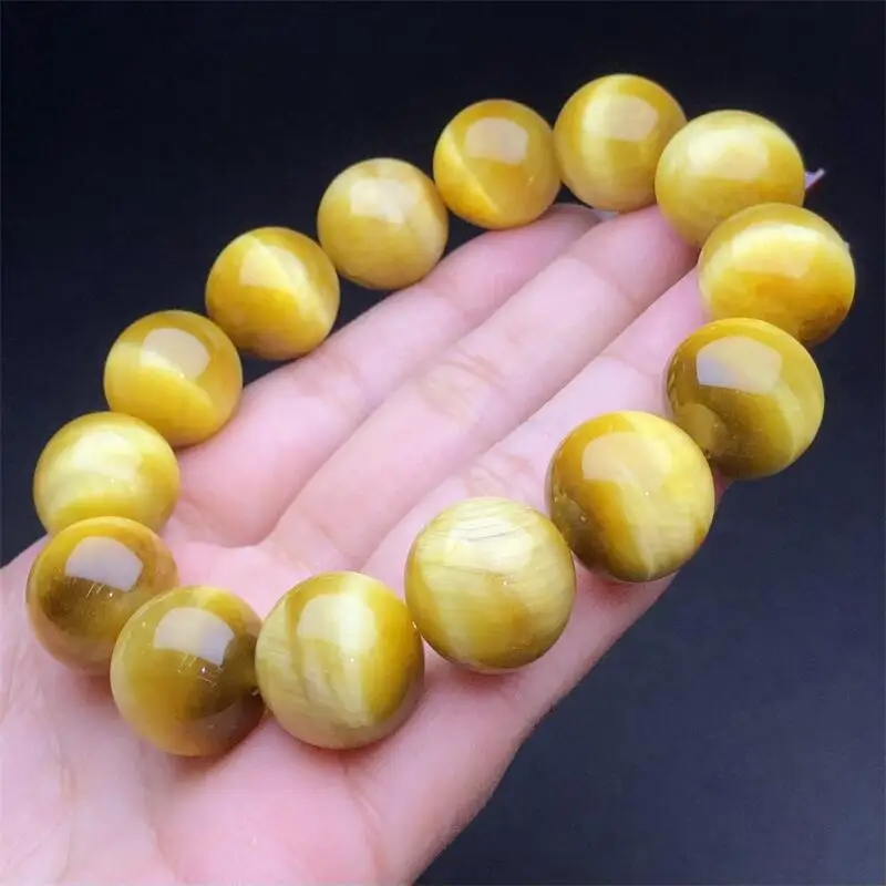 16MM Natural Gold Tiger Eye Stone Bracelet Bead Stretch Healing Fengshui Gemstone Birthday Present 1PCS