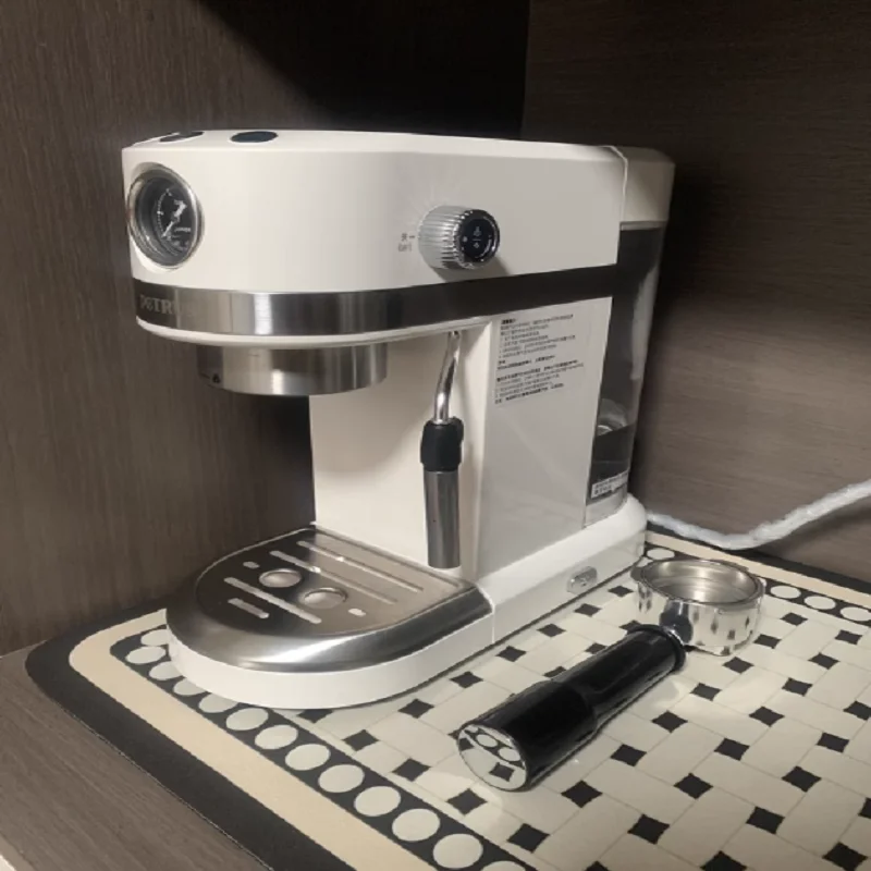 220V Petrus Coffee Machine Compact Espresso Maker with Milk Frother for Home Use DB