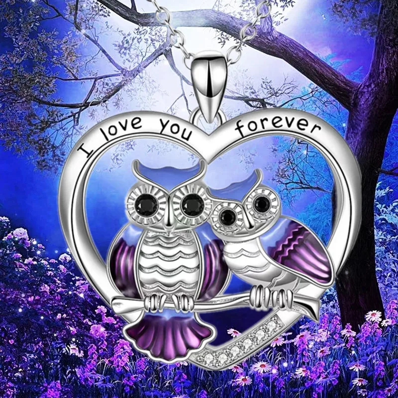 Fashion Mother Child Owl Heart Stainless Steel Necklace Color Pendant Wedding Necklaces for Women Animal Jewelry Halloween Gift