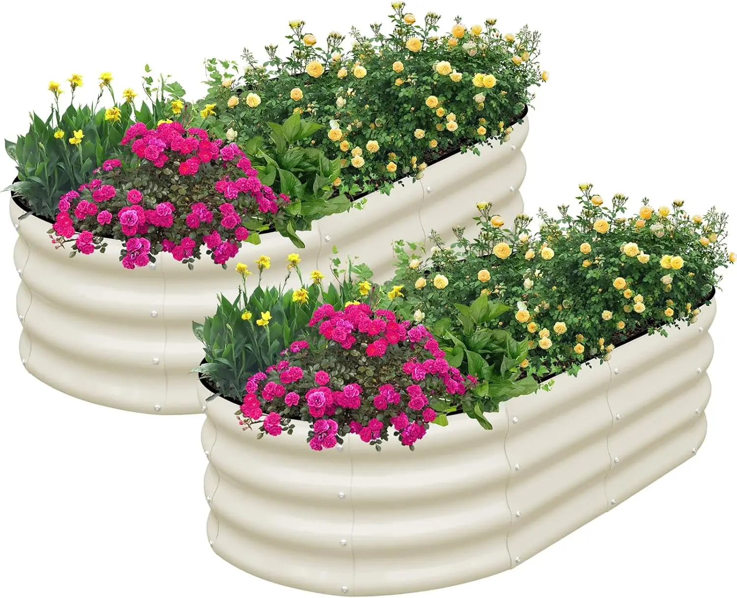 

Galvanized Raised Garden Bed Outdoor 2 Pcs 4x2x1ft Oval Metal Planter Box for Planting Plants Vegetables White