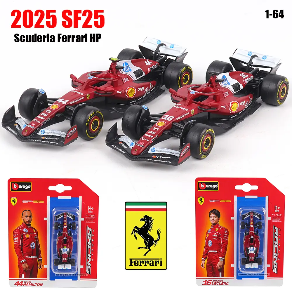Bburago 1:64 Scuderia Ferrari HP SF25 # 16 Carlos Leclerc # 44 Lewis Hamilton modelo de carro série brinquedos para presente de menino de Natal infantil