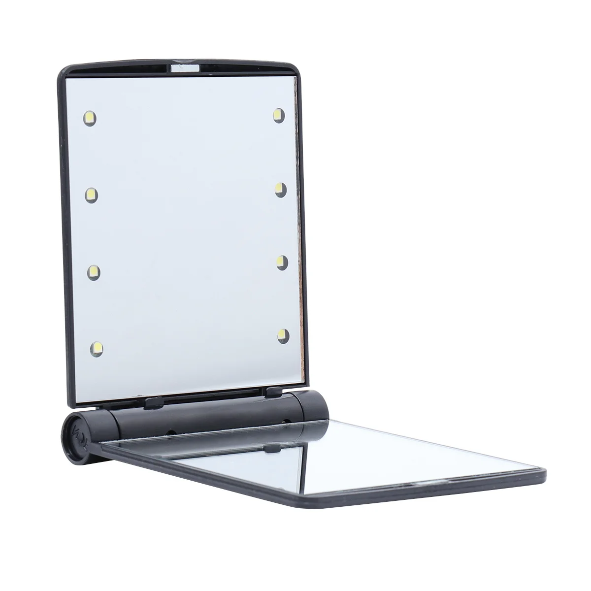 Black LED Compact Folding Double-Sided Makeup Mirror Mini Portable Mirror with 8 Bright LED Lights for Travel