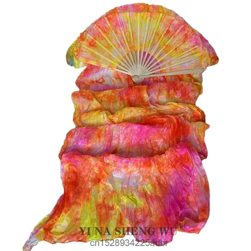 

New Women Belly Dance Fan Veil Hand Made tie-dye Silk Veil Pairs 180x90cm Girls Women Stage Show Props 100% Real Silk Fans
