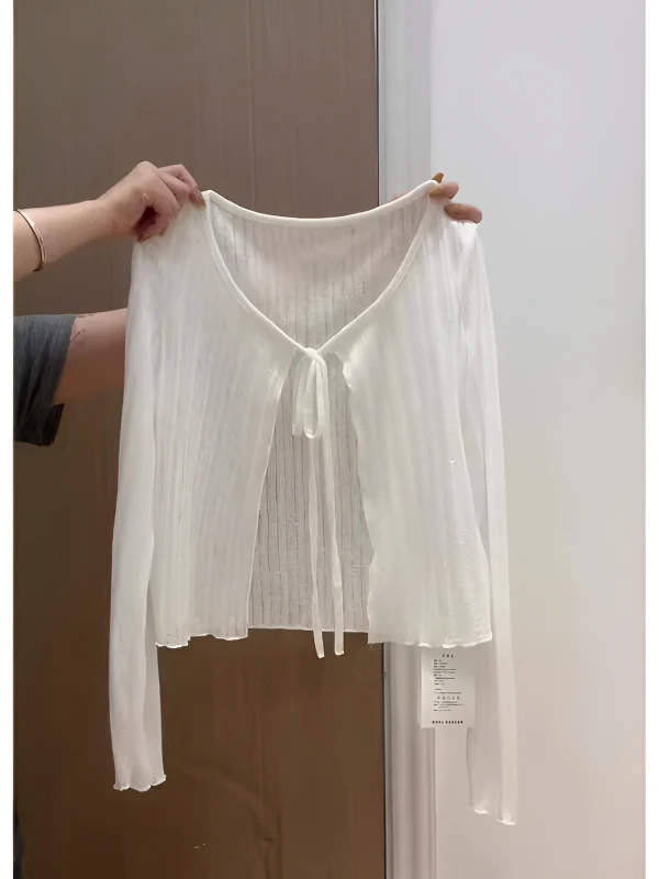 

Comfortable White Sun Protection Cardigan Women's Summer Large Size Thin oulder awl Coat Belted Outerwear Breathable