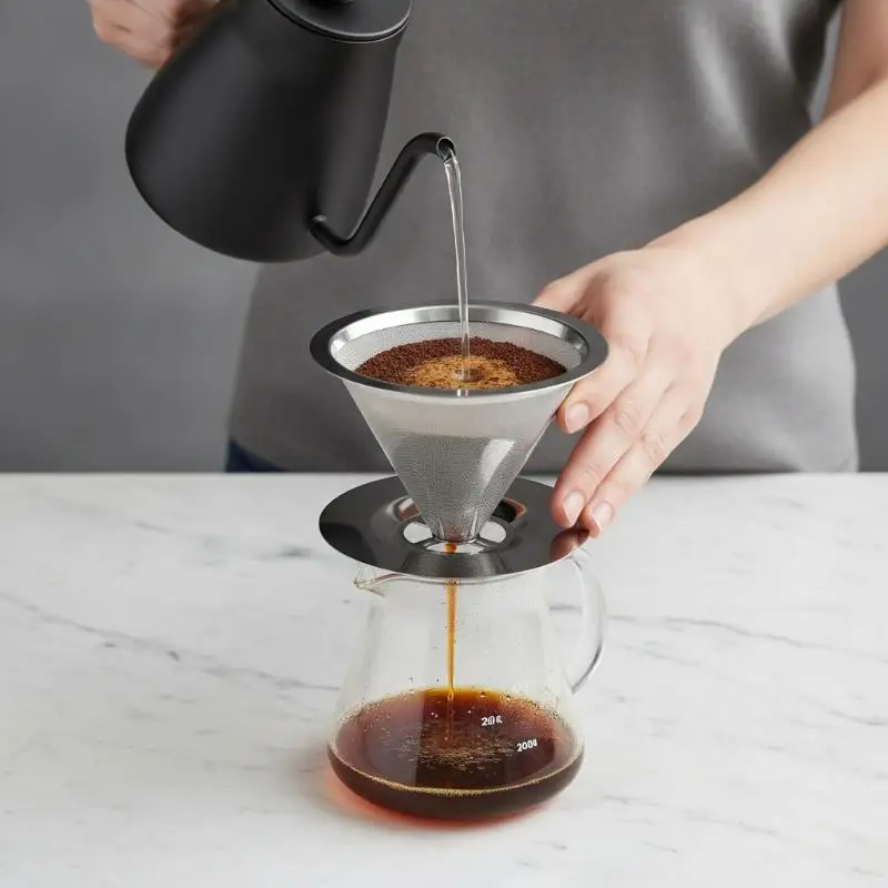 Stainless Steel Single Layer Mesh Coffee Filter Pour Over Design For Home Office Coffee Lovers Daily Brewing Use