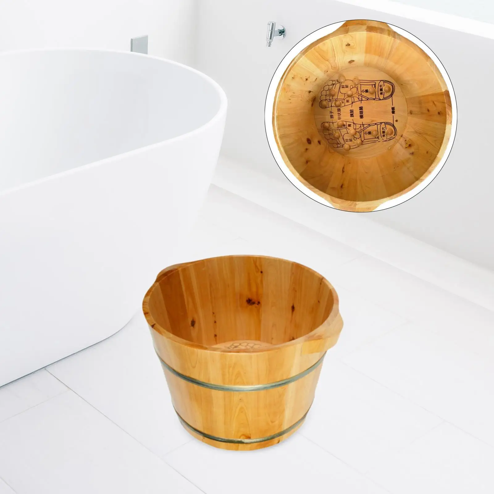

Wood Footbath Basin Double Handle Reusable Acupoints Foot Soaking Tub Foot Tub for Sauna Room Bathroom Travel Home Use Outdoor