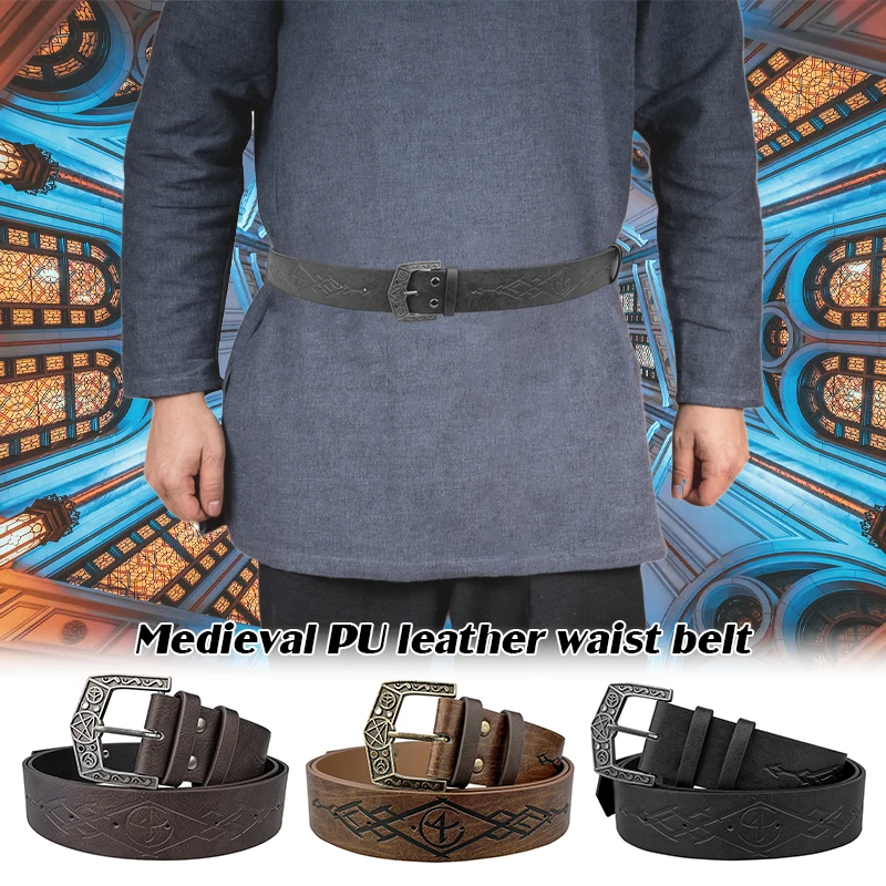 

Retro Medieval Warriors Knight Waist Belt Unisex Pu Leather Punk Waist Belt Renaissance Knight Warrior Cosplay Costume Accessory