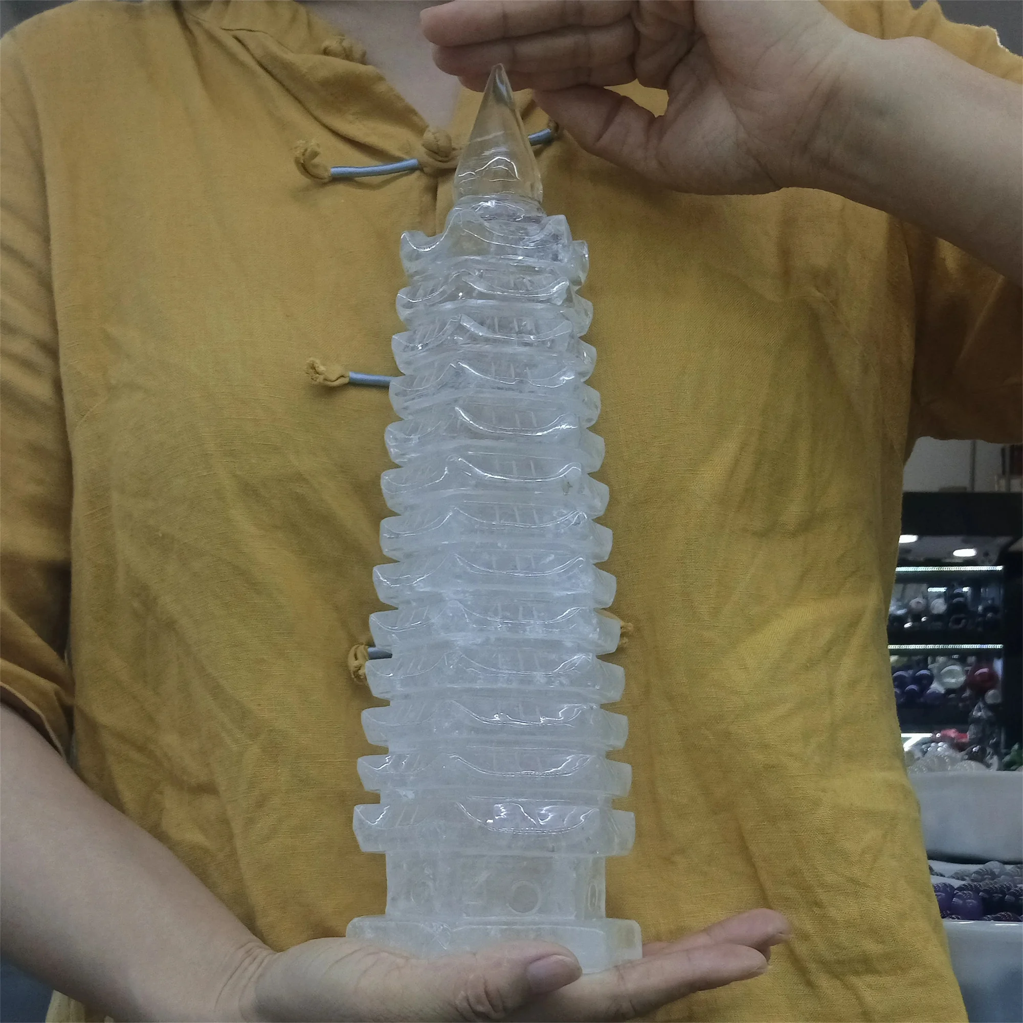 Huge Natural White Quartz Wenchang Tower,Transparent Crystal Carved Tower,Mineral Tower,Degaussing Divination Decor Meditation