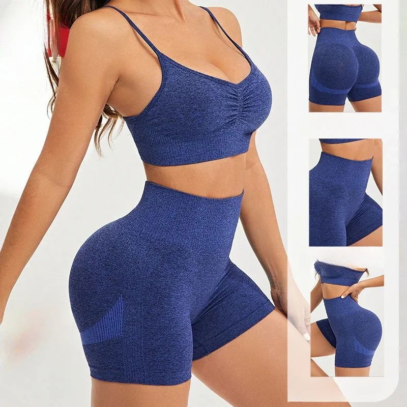 

2 Piece Set Yoga Wear Tops Push Up Shorts Set for Fitness Female Tight Training Suit Sport Shorts Women's Gym Workout Clothes