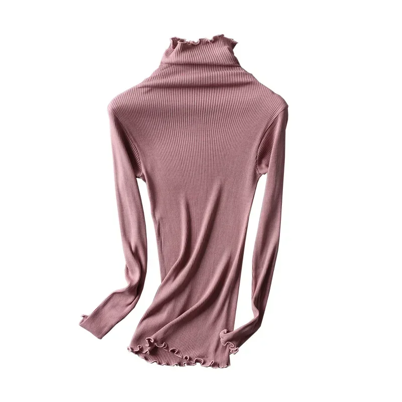 Mulberry Silk Cotton Base Sweater High Elastic Slim Threaded Seamless Long-sleeved Knit Top Turtleneck 70% Silk 30% Cotton