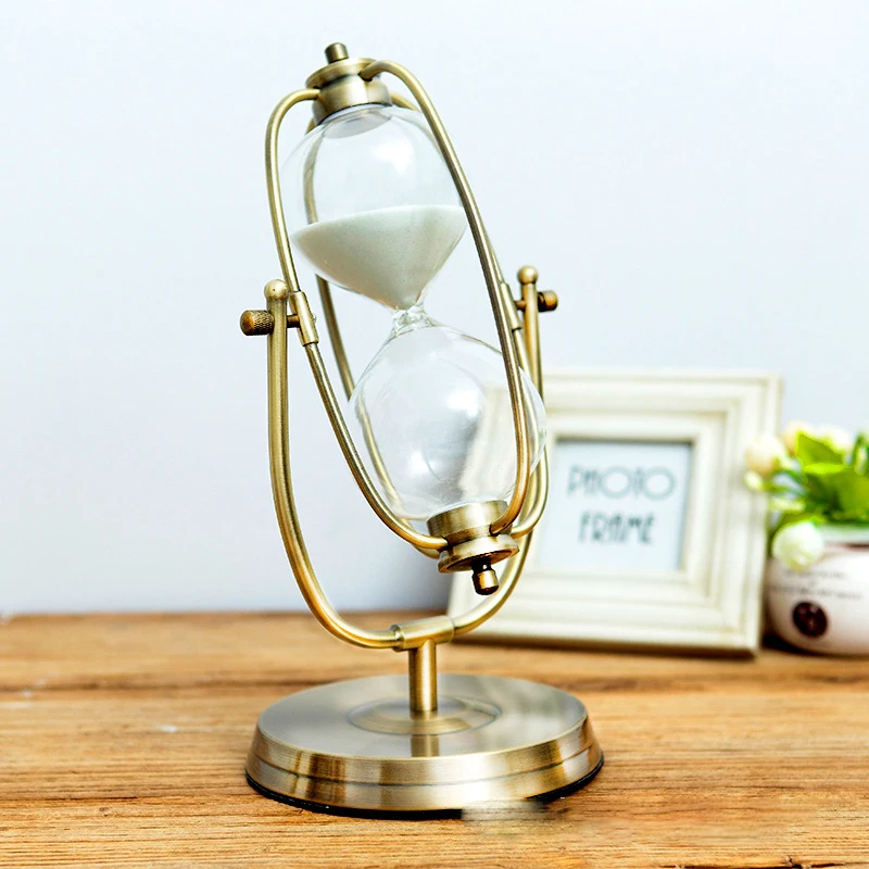 European Retro Metal Hourglass Vintage Sand Timer Study Office Ornaments Bookshelf Decoration Wedding Ceremony Sand Clock Timer