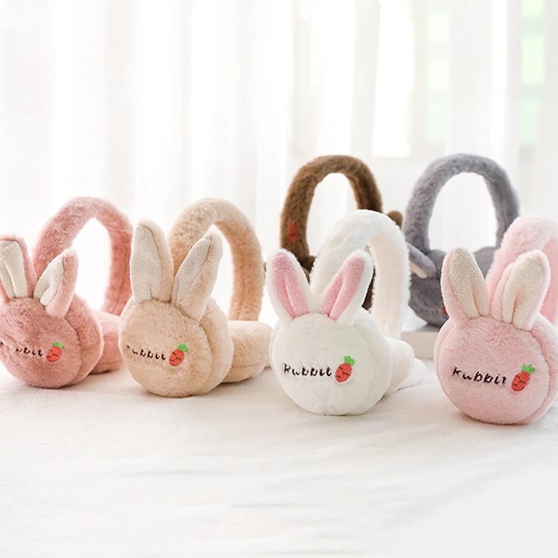 Kids Cute Headband Earlap Winter Outdoor Cartoon Rabbit Warm Earmuff Plush Thick Soft Adjustable Ear Cover Accessories for Girls