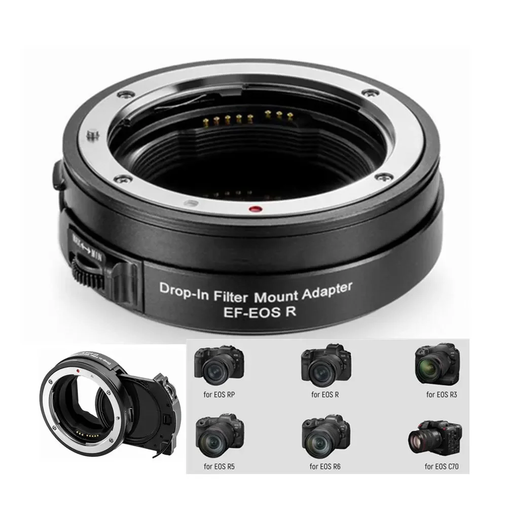 

Переходник EF-EOS R Mount с переменным ND-фильтром ND2-ND200 Кольцо преобразователя объектива с автофокусом для объектива Canon EF/EF-S на EOS R RP R5 R10