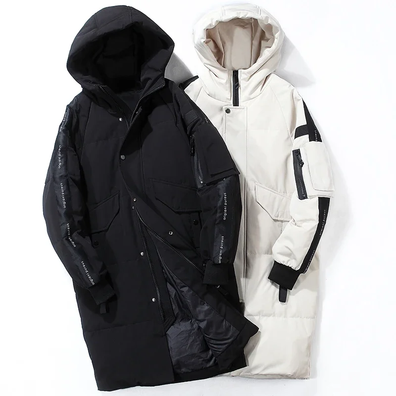 Men's Long Down Jacket Winter 2024 New Style Outerwear Duck Down Padded White Black Thick Warm Parka Husband Puffer Coat Male