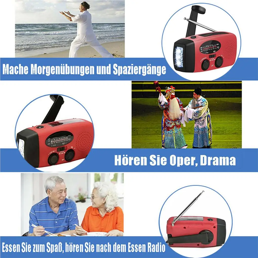 راديو كرنك اليد بالطاقة الشمسية مقاوم للماء جهاز استقبال الطوارئ للتخييم