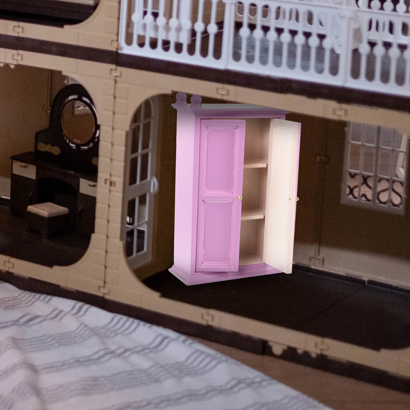 

House Mini Wooden Decoration Cabinet Furniture Dollhouse Small Wardrobe Purple Accessories Micro Scene