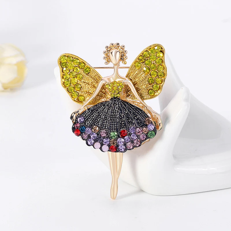 Cute Angel Brooch Alloy Rinestone Wings Fairy Ballet Girl Designer Brooches Fashion Personalized Clothing Accessories Lapel Pins