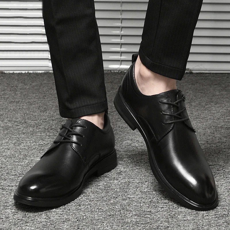 

Classic Black Lace Up Wedding Banquet Leather Shoes Luxury Brand Men Comfortable Top Layer Cowhide Business Casual Leather Shoes