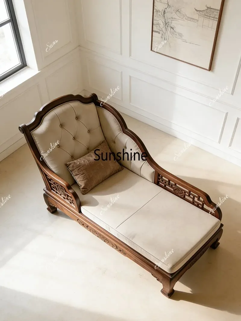 

YThe living room is simple and modern with solid wood carved chaise longue balcony sofa chairs