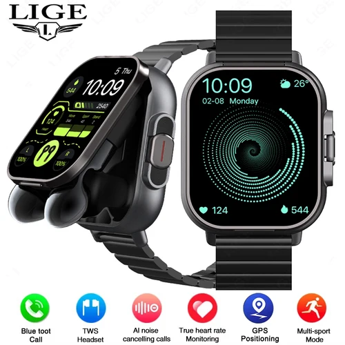 Imagen 1 del producto Reloj inteligente TWS 2 en 1 con auriculares, reloj deportivo con Bluetooth, reloj de llamada, Monitor de salud para hombres, auriculares inteligentes NFC para mujeres