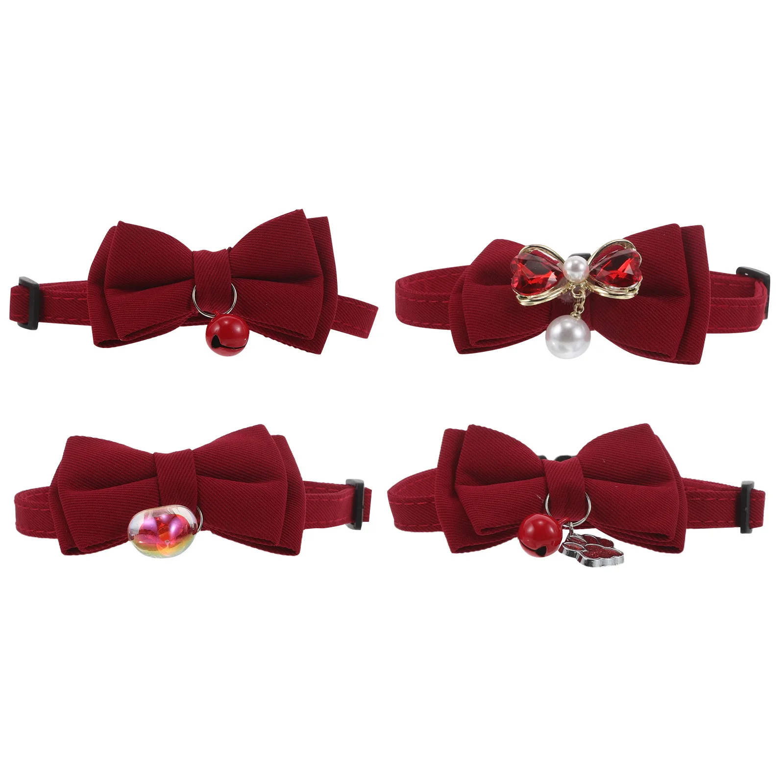 

4Pcs Pet Wedding Collar Elegant Bow Design Cat Dog Neck Bell Adjustable Charming Pendant Decorative Accessories Red