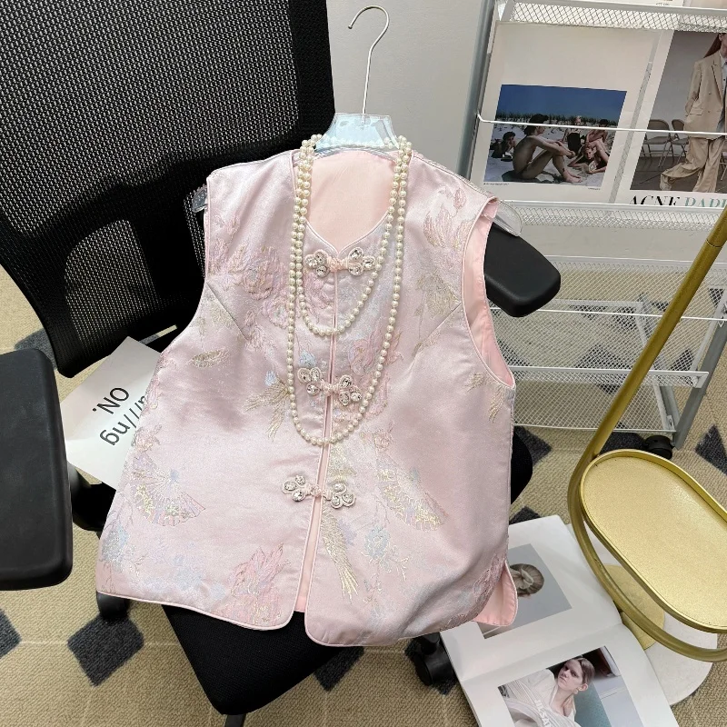 

Новый китайский жилет на пуговицах с вышивкой, женский весенне-осенний жилет с запахом, топ Jaet, верхняя одежда, дизайн Sense Top