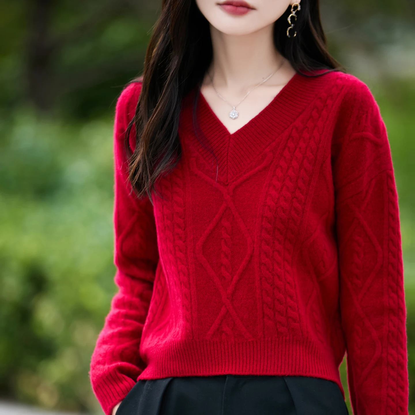 Пуловер из 100% мериносовой шерсти, модный женский роскошный однотонный вязаный пуловер с v-образным вырезом, широкая осенне-зимняя одежда, приятная для кожи, теплая, мягкая