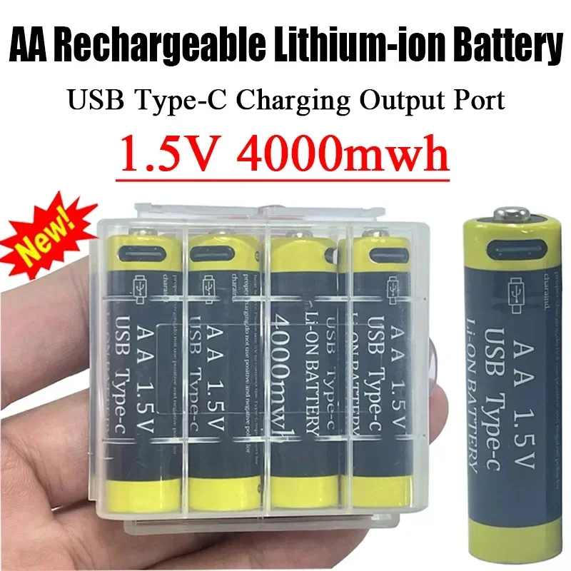 4000mWh 1.5V AA Battery Rechargeable Li-ion Battery for Mouse Remote Control Small Fan Electric Toy Batteries USB Type-C Cable