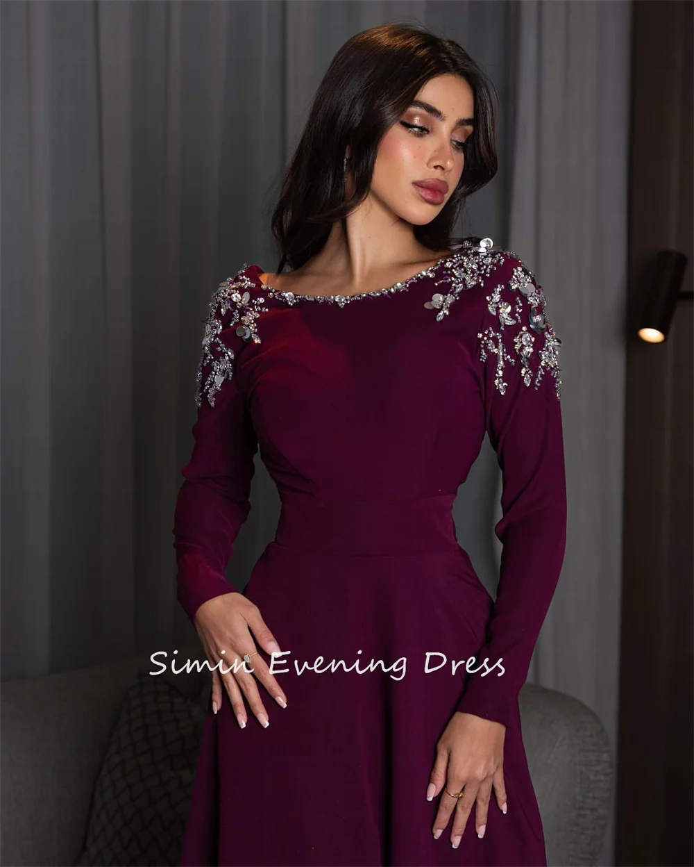 Simin فستانس Customized O-Neck Sexy Ruched Beads Backless A-Line Classy Saudi Prom Gown Evening Party dresses for women 2024