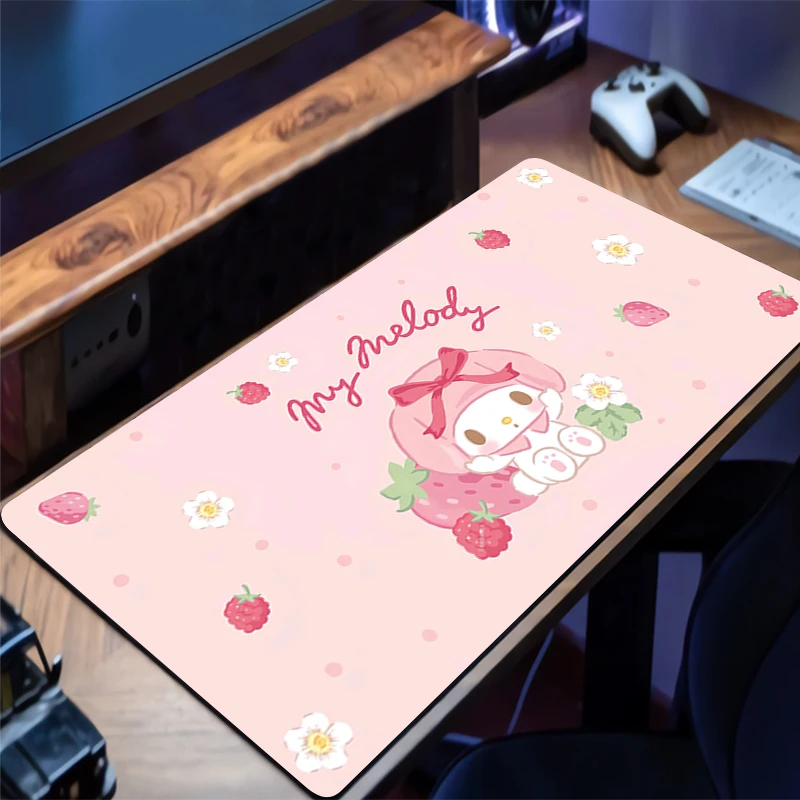 Mouse Pad My Melody Large Edge White Gamer Gaming Accessories Speed Keyboard Rubber Lock Edge Desk Mat Office Laptop mousepad
