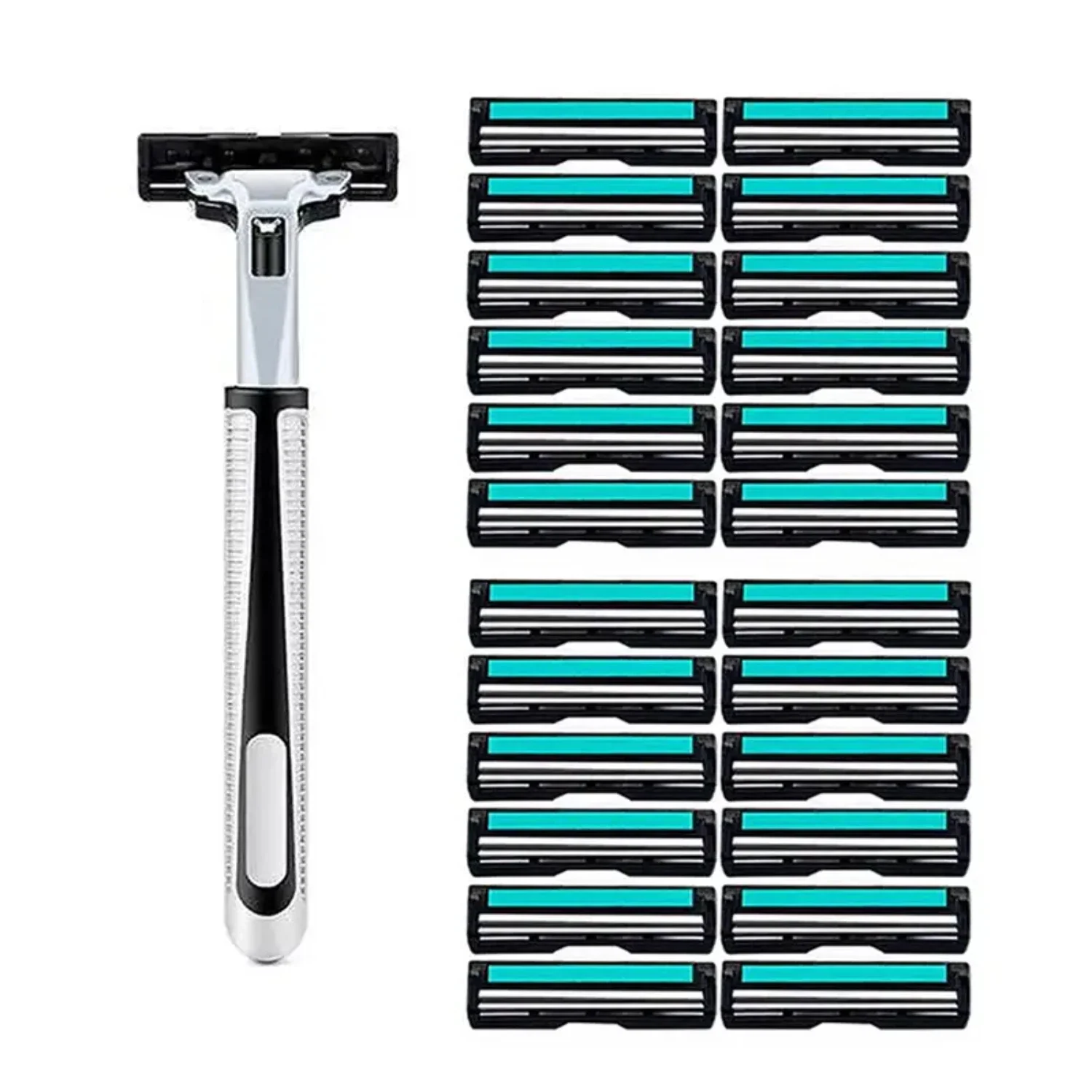 Classic Stainless Steel Twin Bladed Safety Razor with Skin Guard and Replacement Blades for Retro Wet Shaving - Manual Razor wit