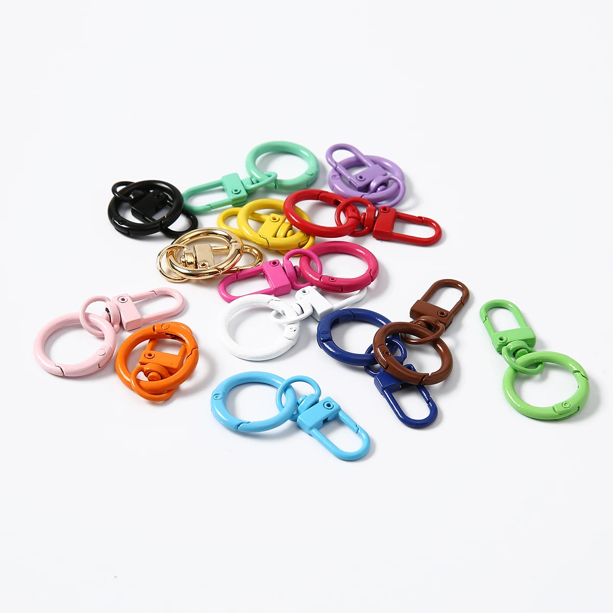 1/2/5/10/20 pcs Colorful Metal Paint Baking Keychains Round Buckle Keyring  For DIY Jewelry Finings