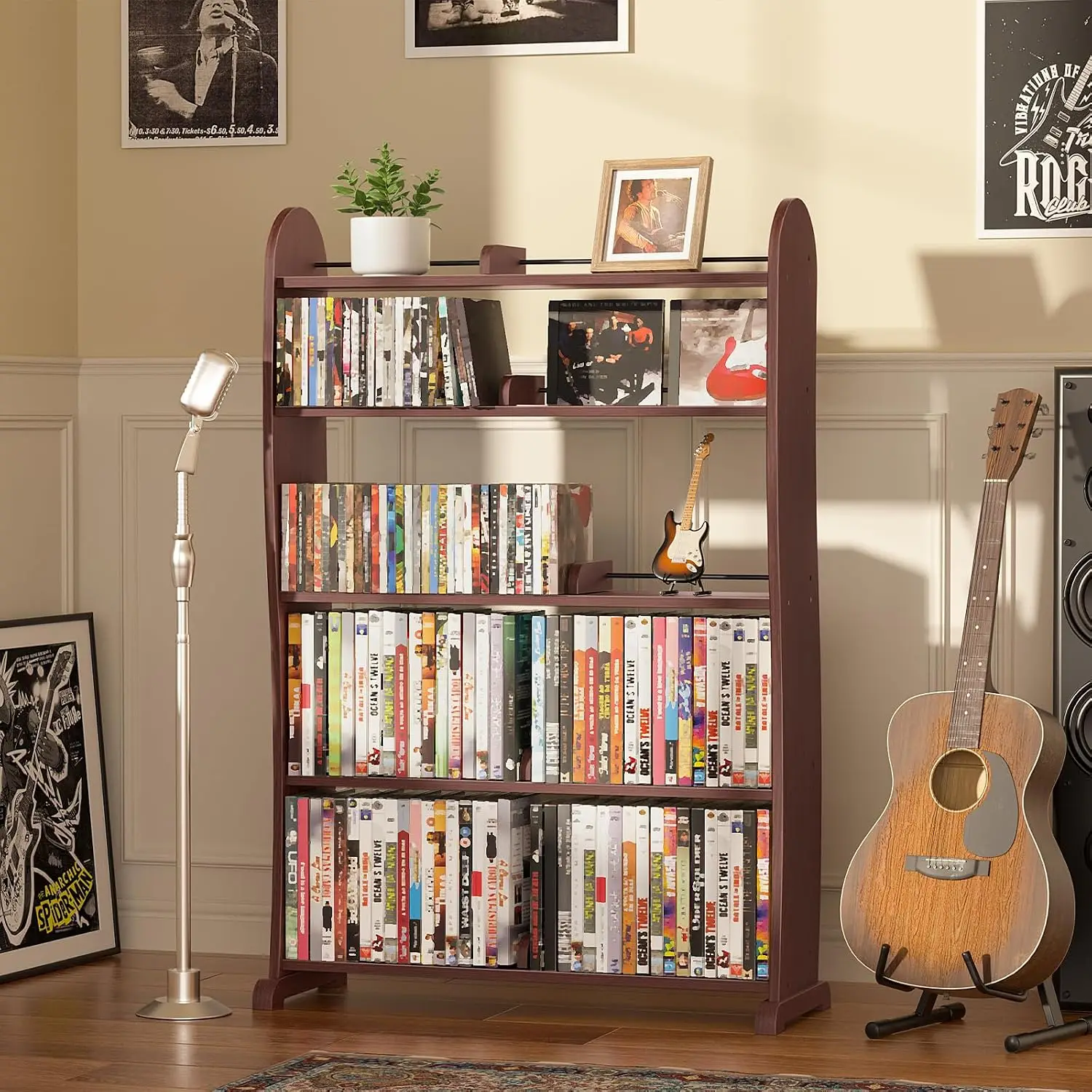 DVD Storage Cabinet, 5-Tier DVD Shelf and CD Rack, Walnut