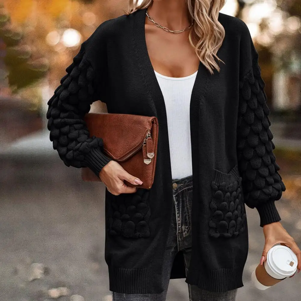 

Casual Sweater Coat Stylish Women's Knitted Cardigan Loose Fit Long Sleeve Mid-length Sweater Coat with Pockets Fall/winter