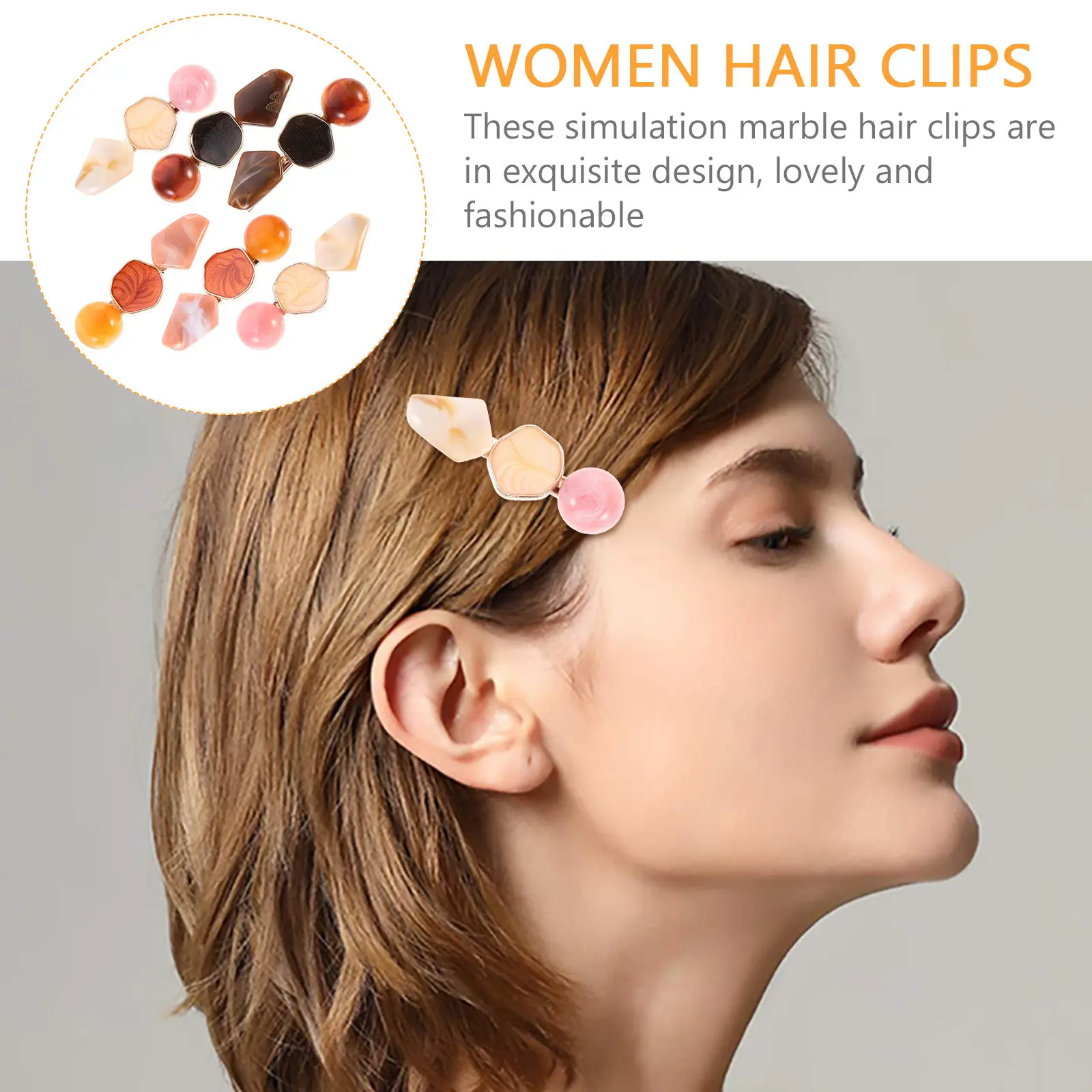 6Pcs Marble Effect Hair Clips Barrettes Geometric Acrylic Hairpin for Women Girls Hair Styling Straight Curly Ponytail Braids
