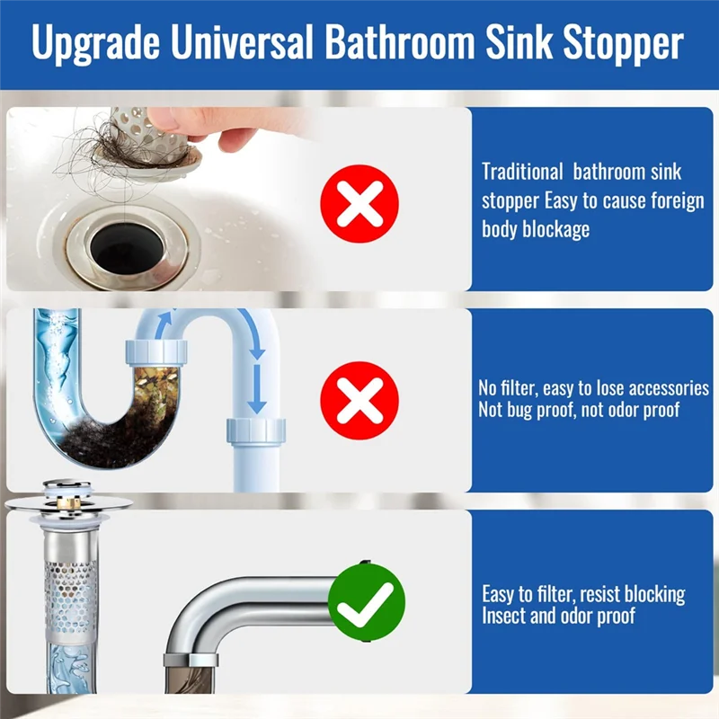 

A27F-корзина для улавливания волос, всплывающий сливной фильтр для раковины для США, заглушка для раковины 1,1-1,45 дюйма, замена (3 шт.)