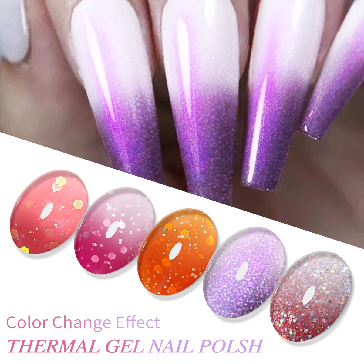 7ml Thermal Nail Gel Polish 3 Colors Changing Semi Permanent Soak Off UV/LED Nail Supplies Gel for Manicure Design