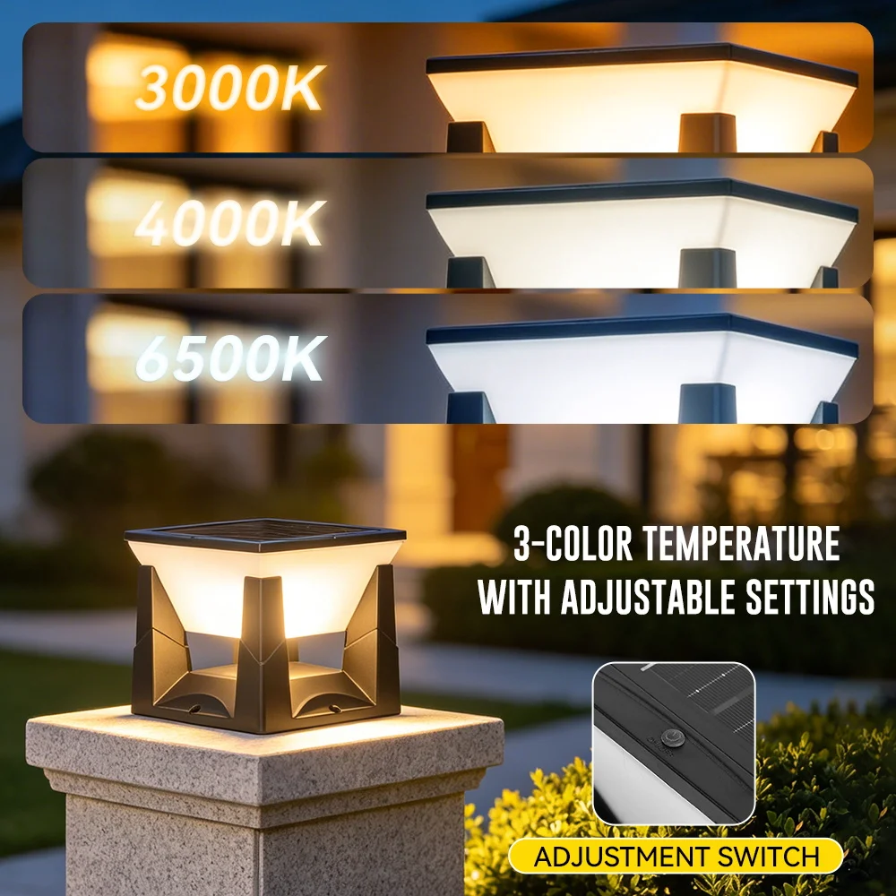 Lámpara Solar para Poste, Exterior, IP65, 3 Colores, Lámpara Solar para Columna, para Jardín, Paisaje, Iluminación de Cercas, Lámpara Solar Automática